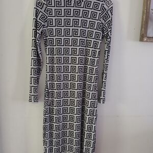 Geometric Black and White Long Sleeve Dress